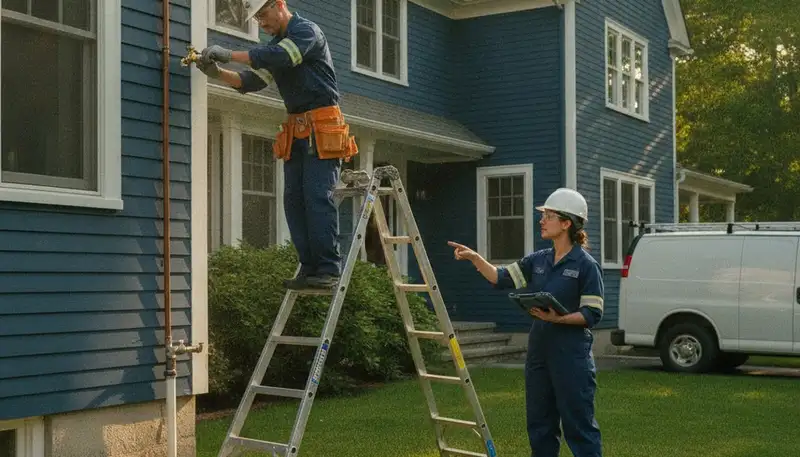 Plumber repairing a pipe in Wellesley, MA for reliable plumbing service