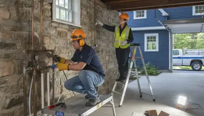 Plumber repairing a pipe in Wellesley, MA for reliable plumbing service