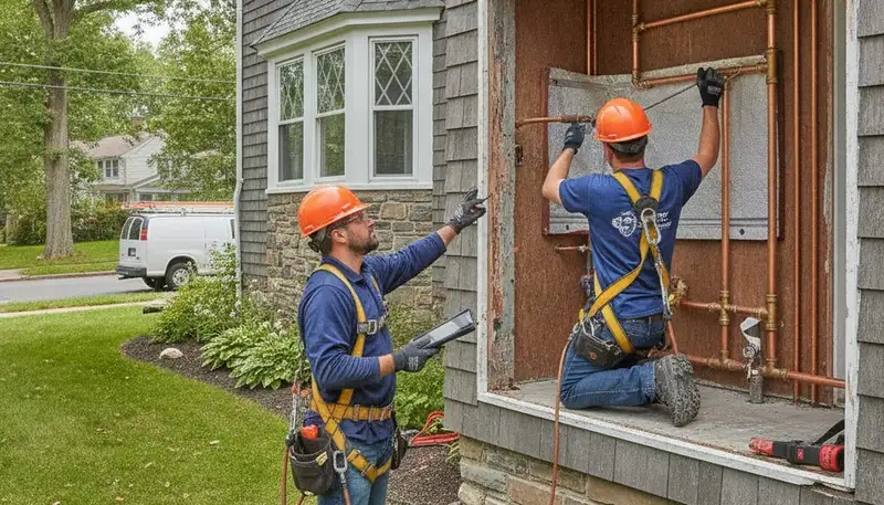 Plumber repairing a pipe in Wellesley, MA for residential plumbing service