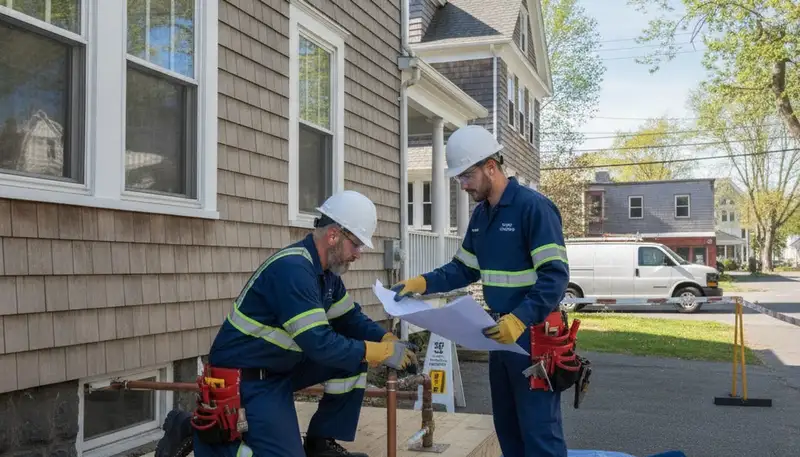 Plumber repairing a pipe in Wellesley, MA for residential plumbing service