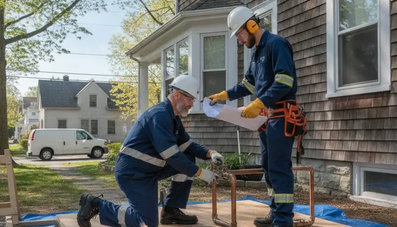 Plumber repairing a pipe in Wellesley, MA for plumbing repair service
