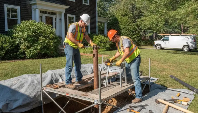 Plumber repairing pipes in Wellesley, MA for residential plumbing service