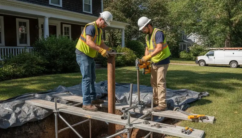 Plumber repairing a pipe in Wellesley, MA for local plumbing service