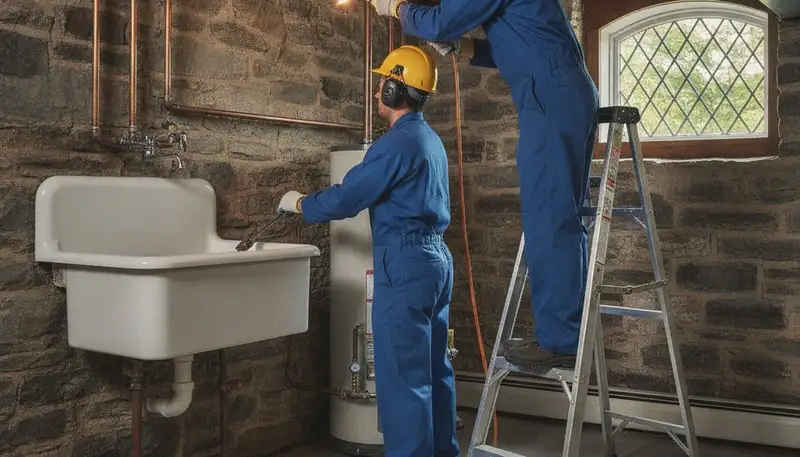 Plumber repairing pipes in Wellesley, MA for residential plumbing service