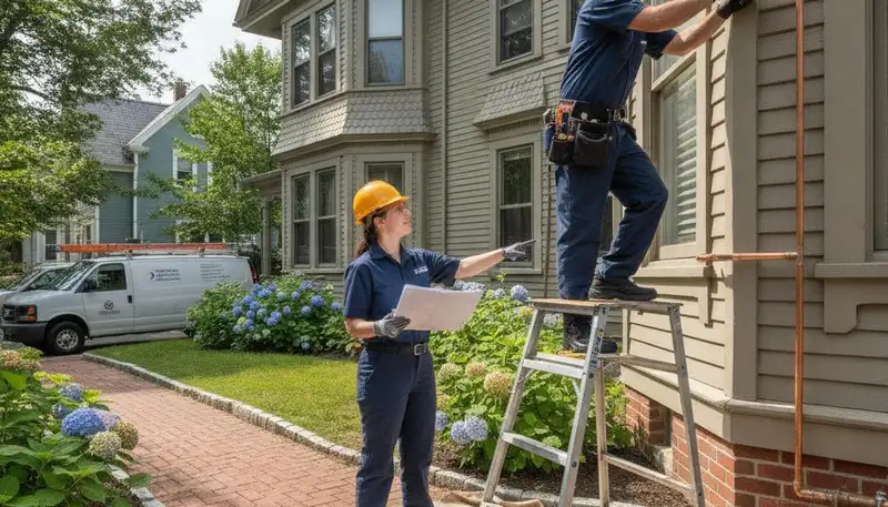 Plumber repairing a pipe in Wellesley, MA for fast plumbing repair service
