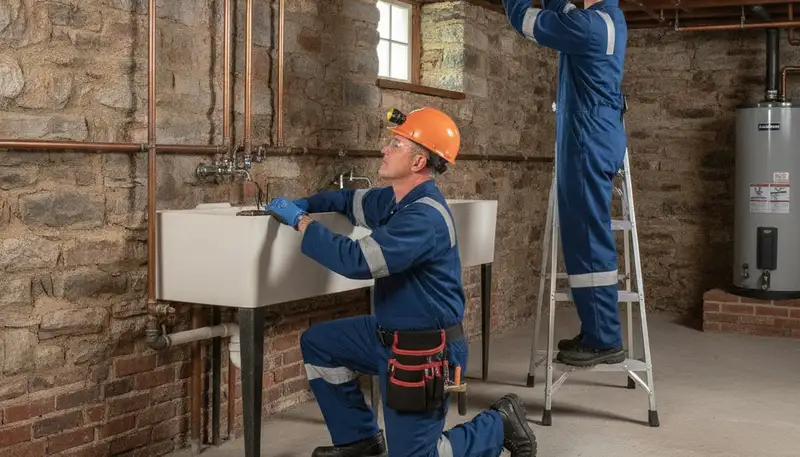Plumber repairing a leak in Wellesley, MA, for plumbing repair service