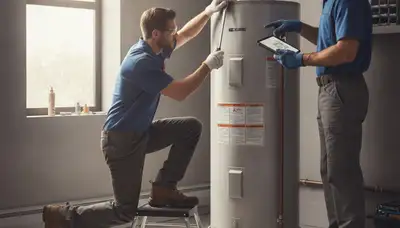 Water heater repair technician servicing a Wellesley, MA home plumbing system